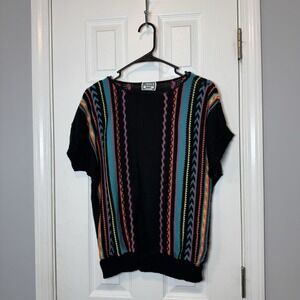 Kenneth Too Womens Sweater Lg Short Sleeve Pastel‎ Colorblock Knit Vintage Retro